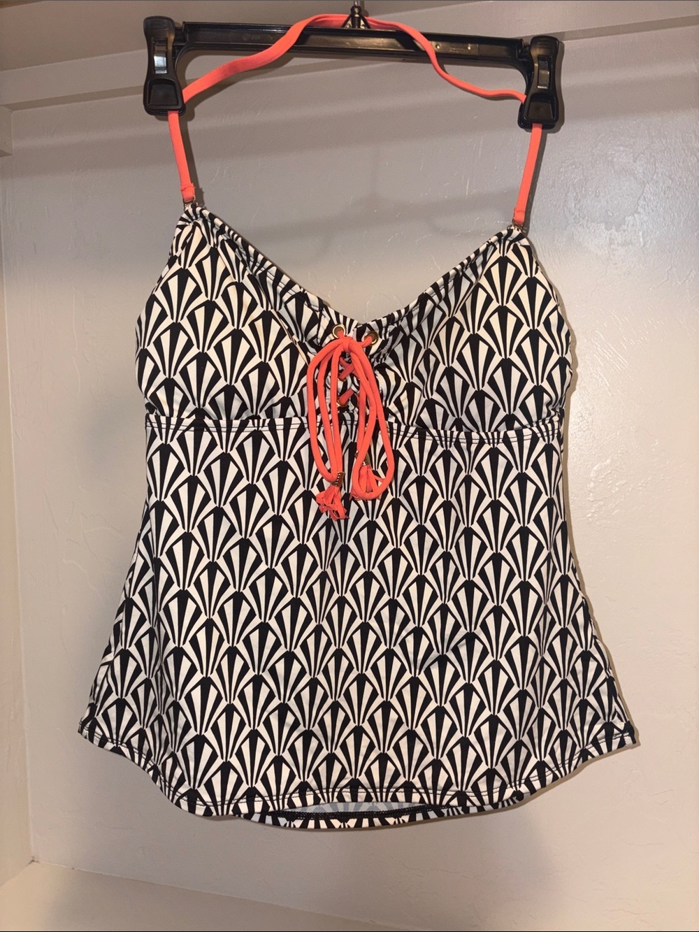 a.n.a Black & White Geometric Camisole with Coral Straps